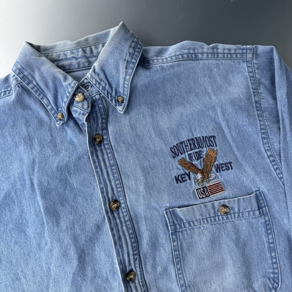 Vintage Denim IMPEX Biker USA Bald Eagle Faded Stained Distressed Biker Button